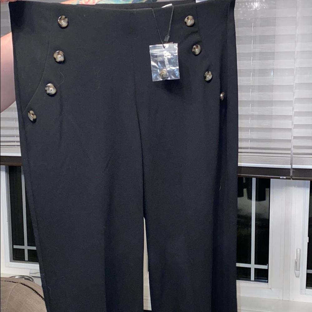 Wide leg high rise dress pants, color black